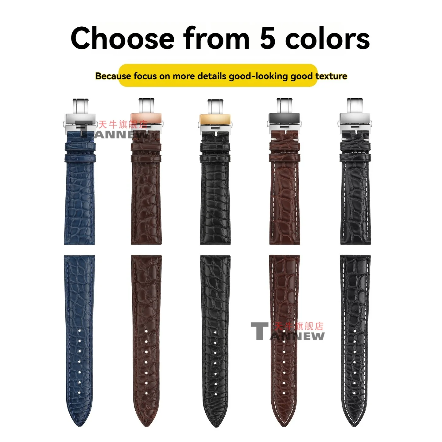 حزام بديل لساعة Citizen Eco-Drive FF Pilot، 21 مم 22 مم سوار جلد التمساح الأصلي، جلد التمساح الفاخر #3