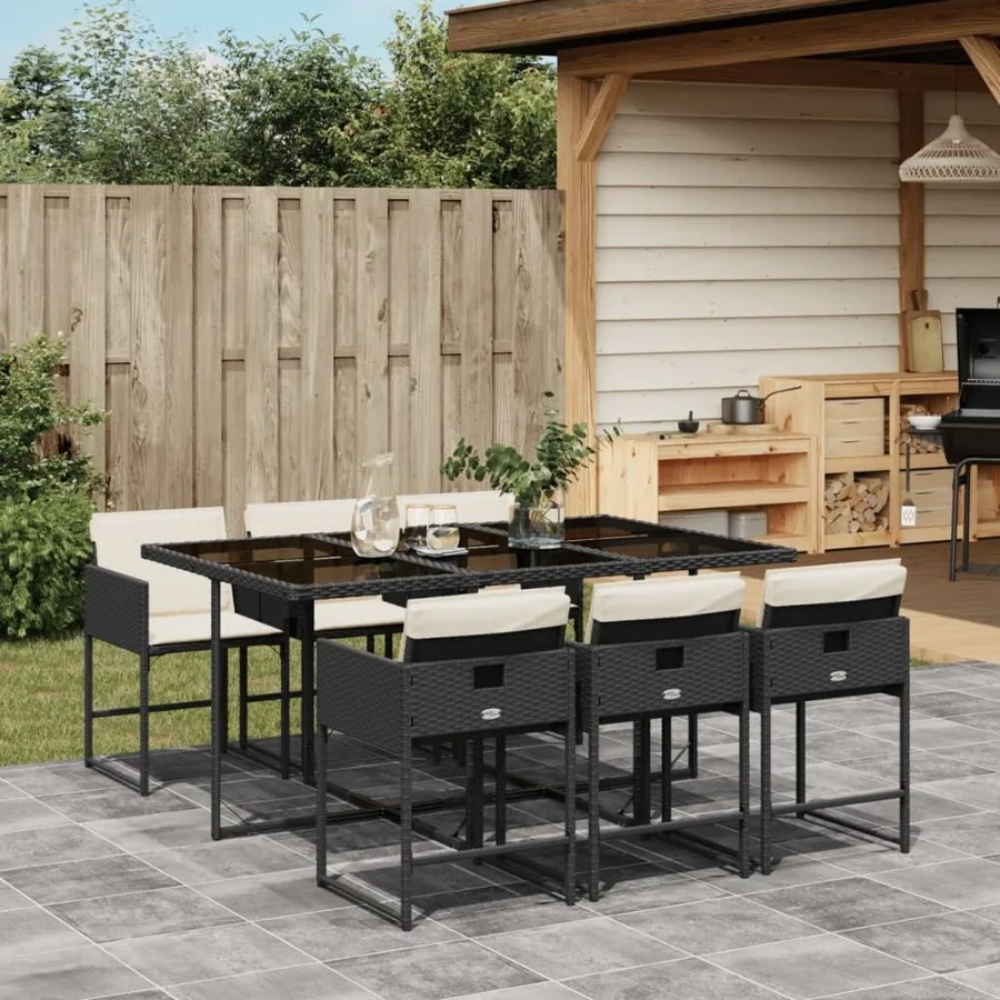 

Garden Dining Set Black Cream White