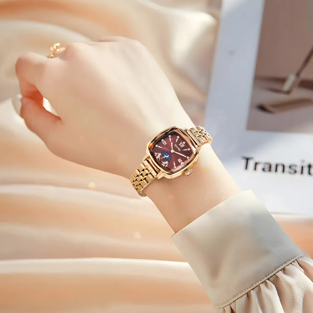 SKMEI Women Fashion Elegance Watches Ladies Luxury Wristwatch Waterproof Quartz Watch Romantic Style Stainless Steel Strip Watch