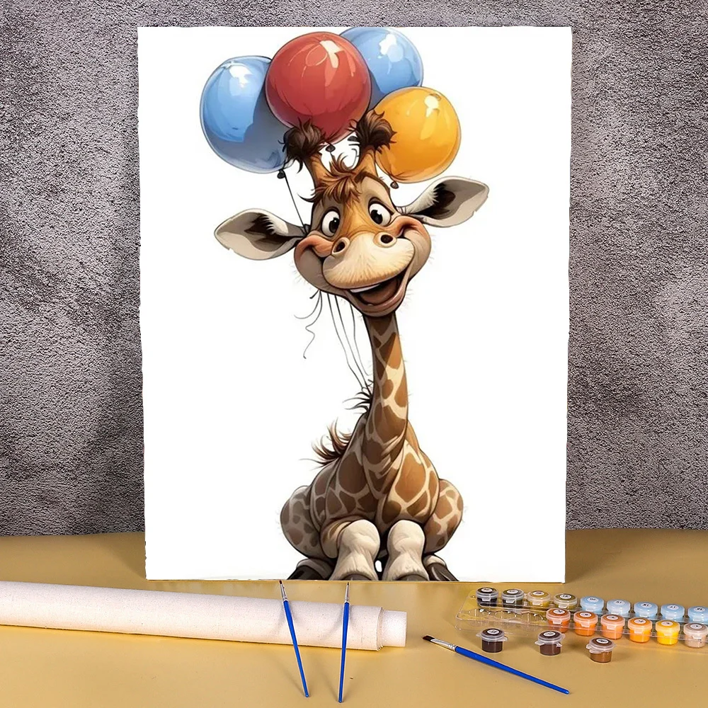 

Diy Painting By Numbers Cartoon Animal Handpainted Cute Balloon Giraffe Decor For Children Bedroom Draw On Canvas Unique Gift