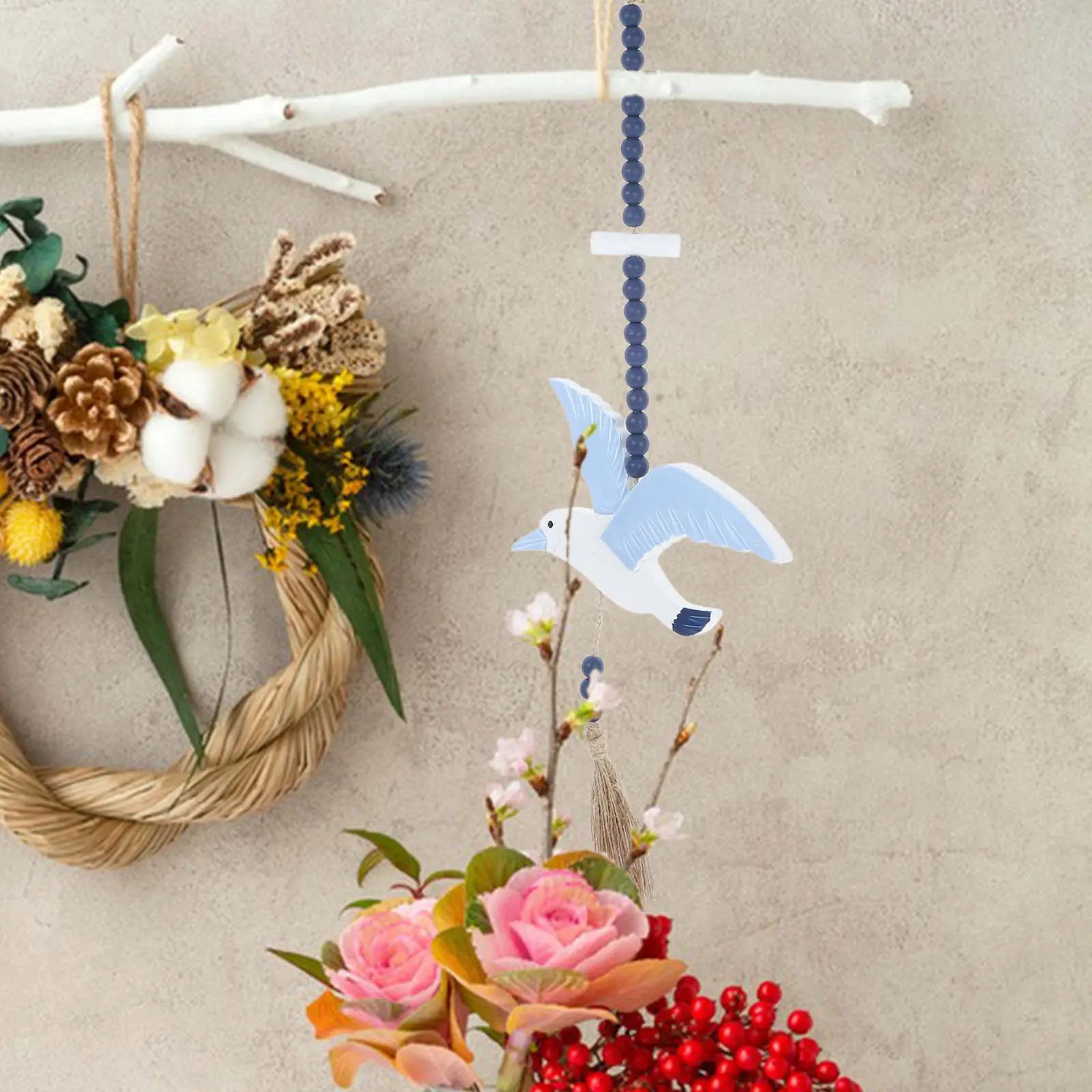 Seagull Decor Wooden Charm Handpainted Wall Hanging Mediterranean Nautical Wall Art Ocean Themed Decor Wooden Charm