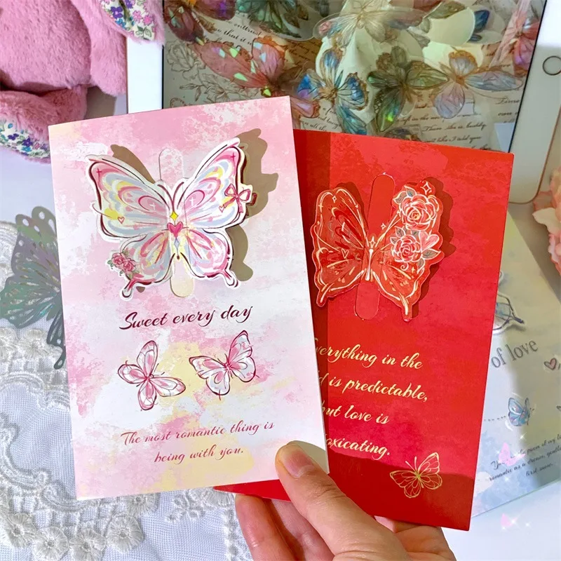

2Pcs Three-dimensional Butterfly Greeting Card High Quality Vintage 3D Foldable Blessing Card with Envelope Couple Romantic Gift