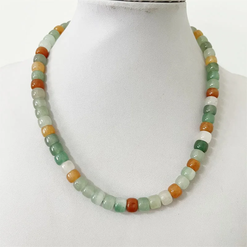 Rare Multi Color 6*8MM Natural Jade Stone Necklace Vintage Jewelry Noble Elegant Exquisite Beaded Chain Choker Collier
