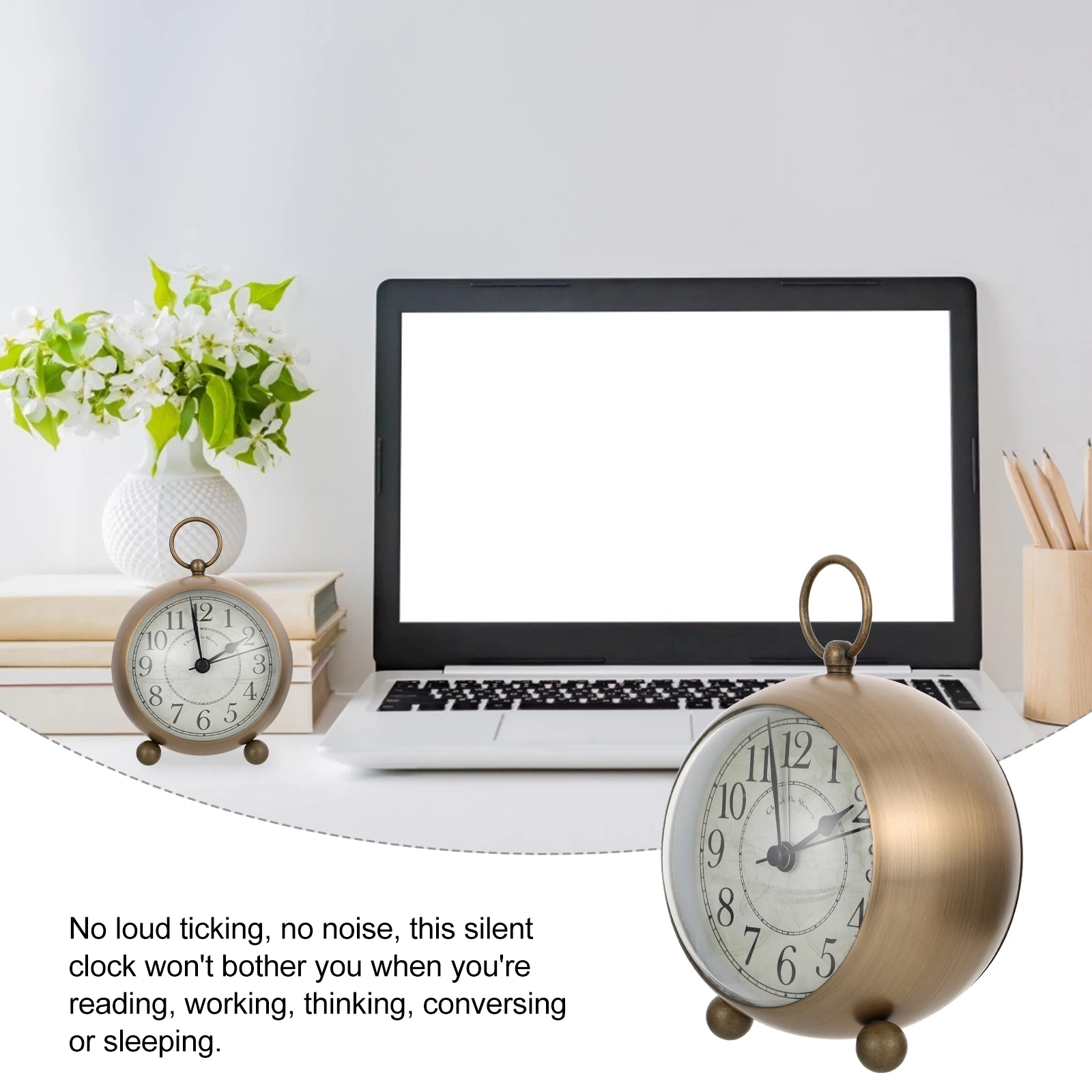 

1Pcs Vintage Silent Alarm Clock Round Luminous Desktop Retro Mute Table Clock for Bedroom Office Night Light Home Decoration