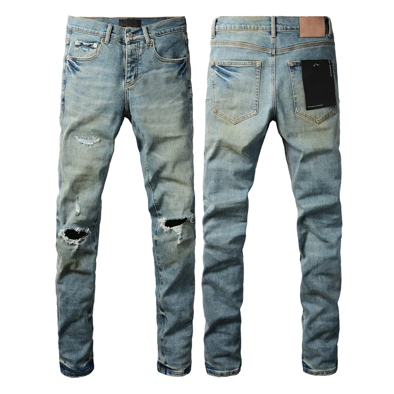 

Purples Jeans Men denim pants distressed slim fitting paint brands Fashion Repair Low Rise Skinny Denim pants