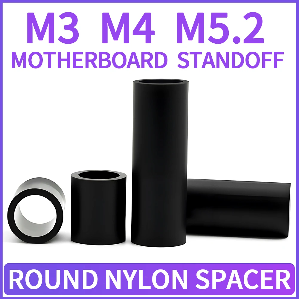 M3 M4 M5.2 Black Nylon Motherboard Standoff Round Gasket PC Computer Board Spacer PCB Metric Hollowed NonThreaded Spacing Washer