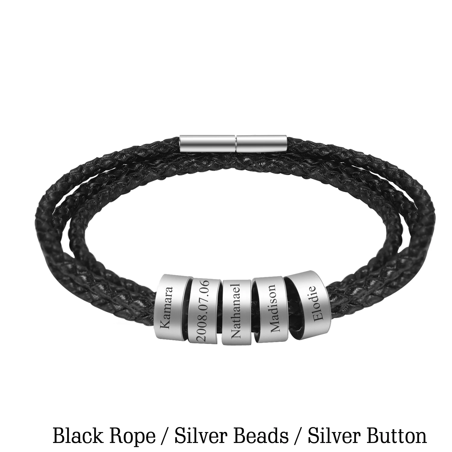 Custom Men's Leather Bracelet with Name Charms