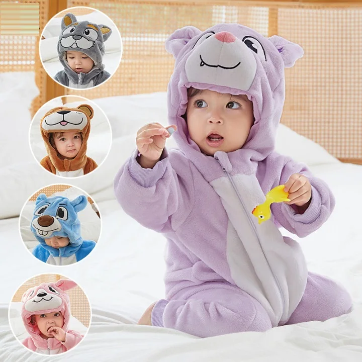 Kids Baby Jumpsuits Animal Bat Kangaroo Khaki Bear Cosplay Growings Costume Toddler Winter Flannel Jumpsuits Holloween Cosplay