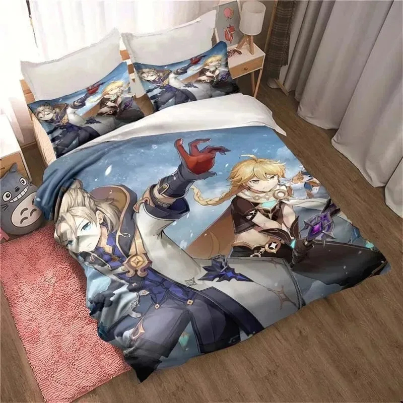 

3D Genshin Impact Game Anime Bedding Set Bedroom Soft Modern Bedspreads Comefortable Kids Duvet Cover Quilt Cover And Pillowcase