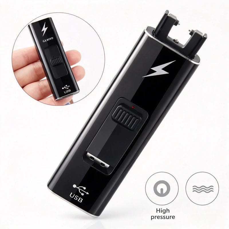 New  Black Plasma USB Charging Windproof Pulse Arc Lighter Outdoor Flameless Candle Kitchen Barbecue Lighter Men's Gifts