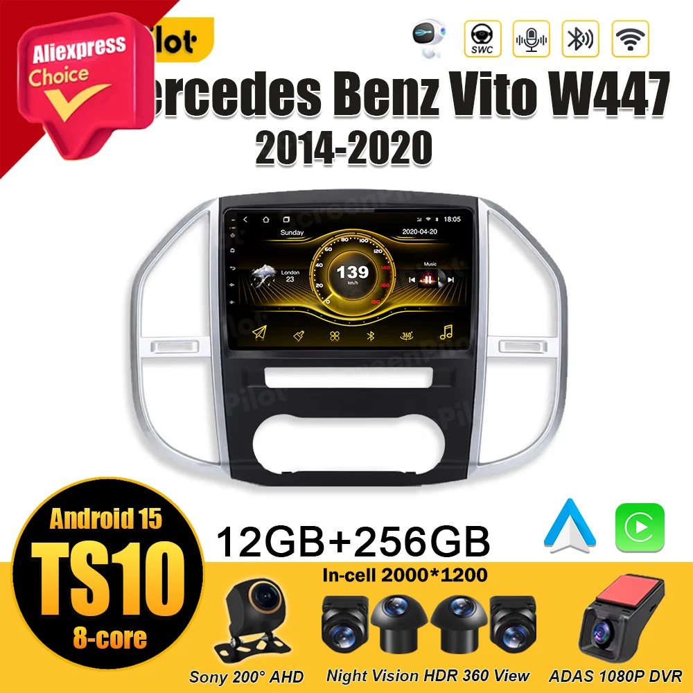 

Android 15 для Mercedes Benz Vito W447 2014-2020 Автомобильный радиоприемник Мультимедийный видеоплеер Carplay Стерео головное устройство Сенсорный экран 10-дюймовый