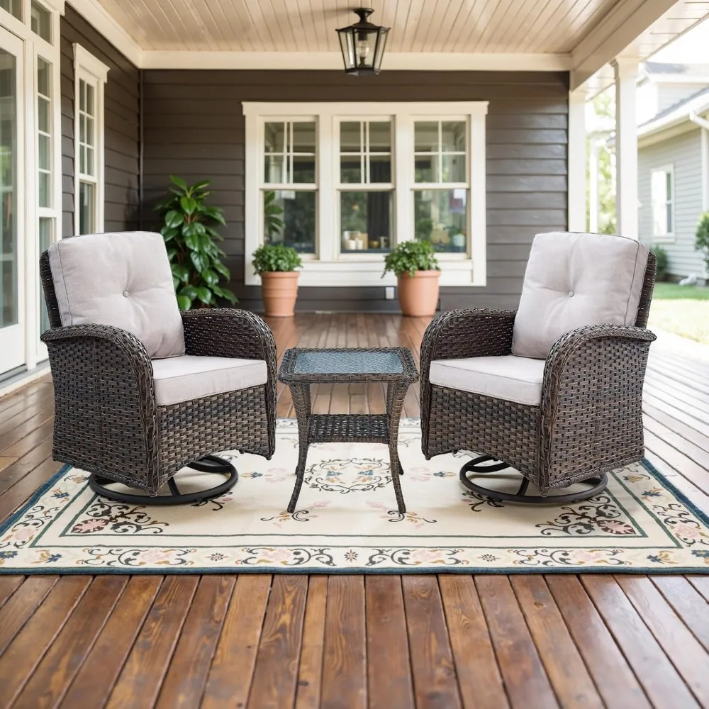 Patio Wicker Chairs Swivel Rocker - Outdoor Swivel Rocking Chairs Set of 2 with Rattan Side Table, Patio Swivel Glider Chair