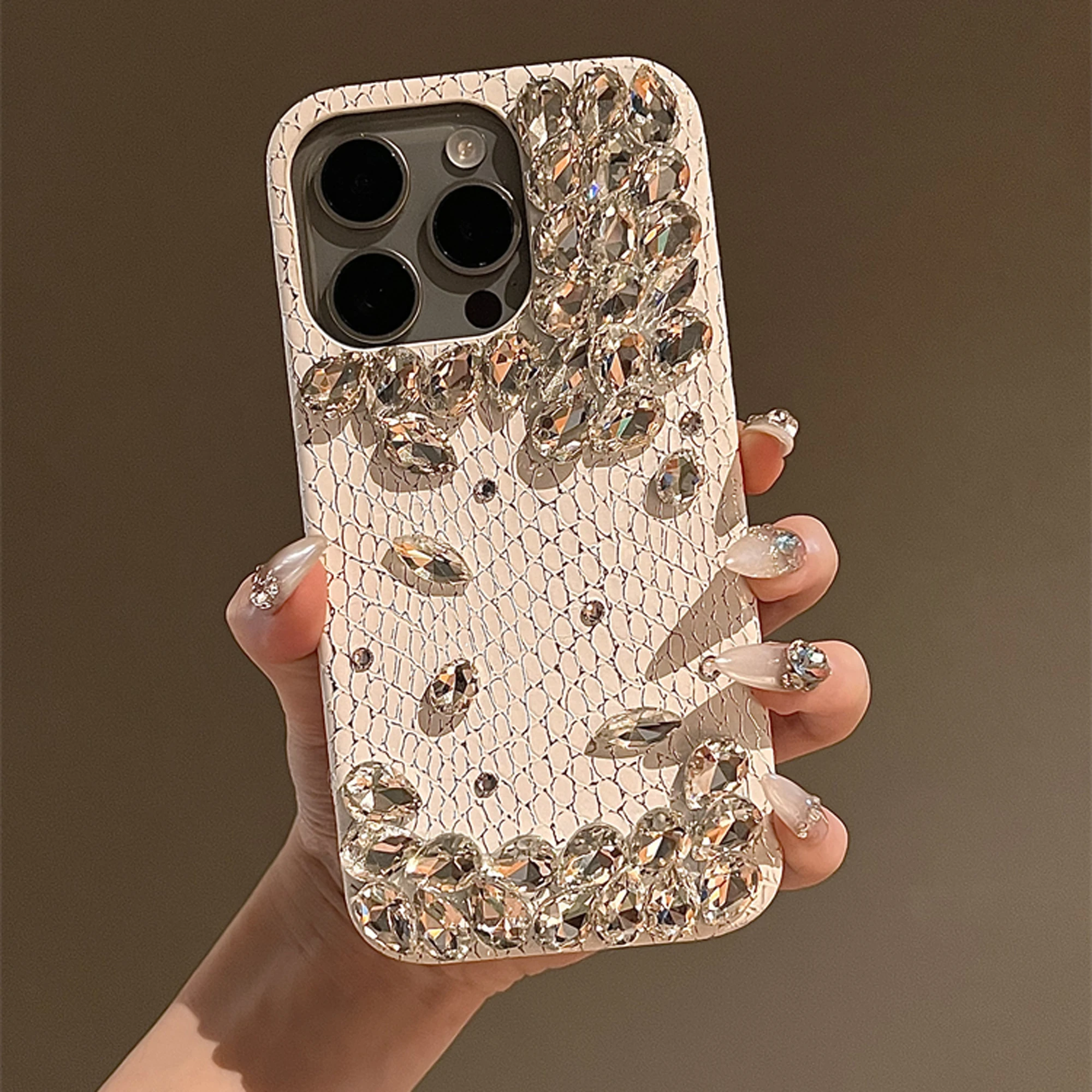 Snake-Print Skin Rhinestone Phone Case For iPhone 15 14 13 12 11 Pro Max Fall-Proof Luxury Girl Phone Case