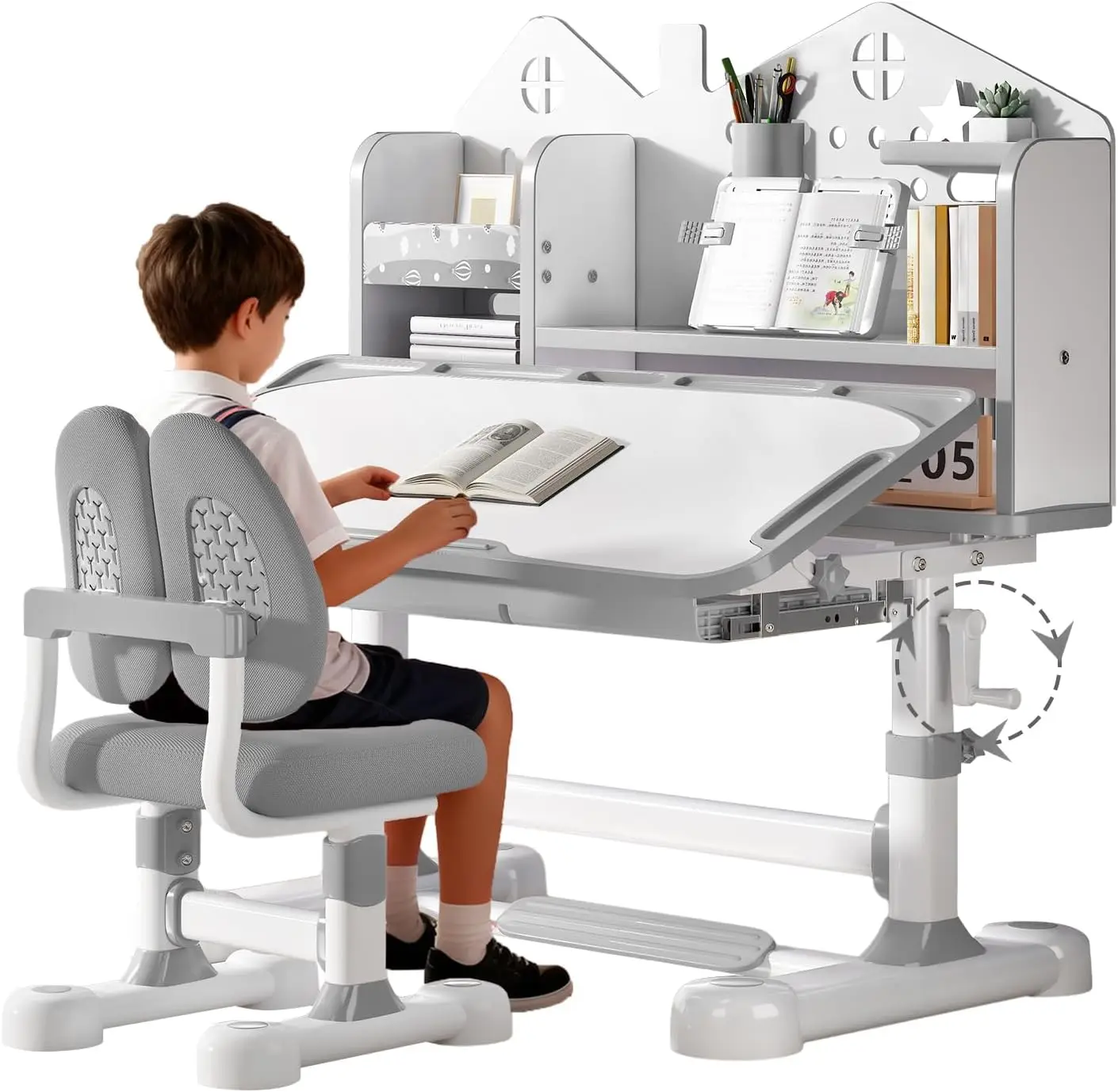Kids Desk and Chair Set- 3-12 Height Adjustable Ergonomic Art Desk