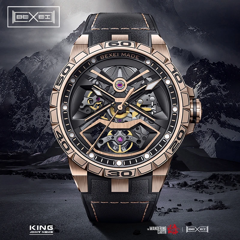 

BEXEI Automatic Watch men Hollow Steel Mechanical Sapphire watches for man Wristwatches 9091