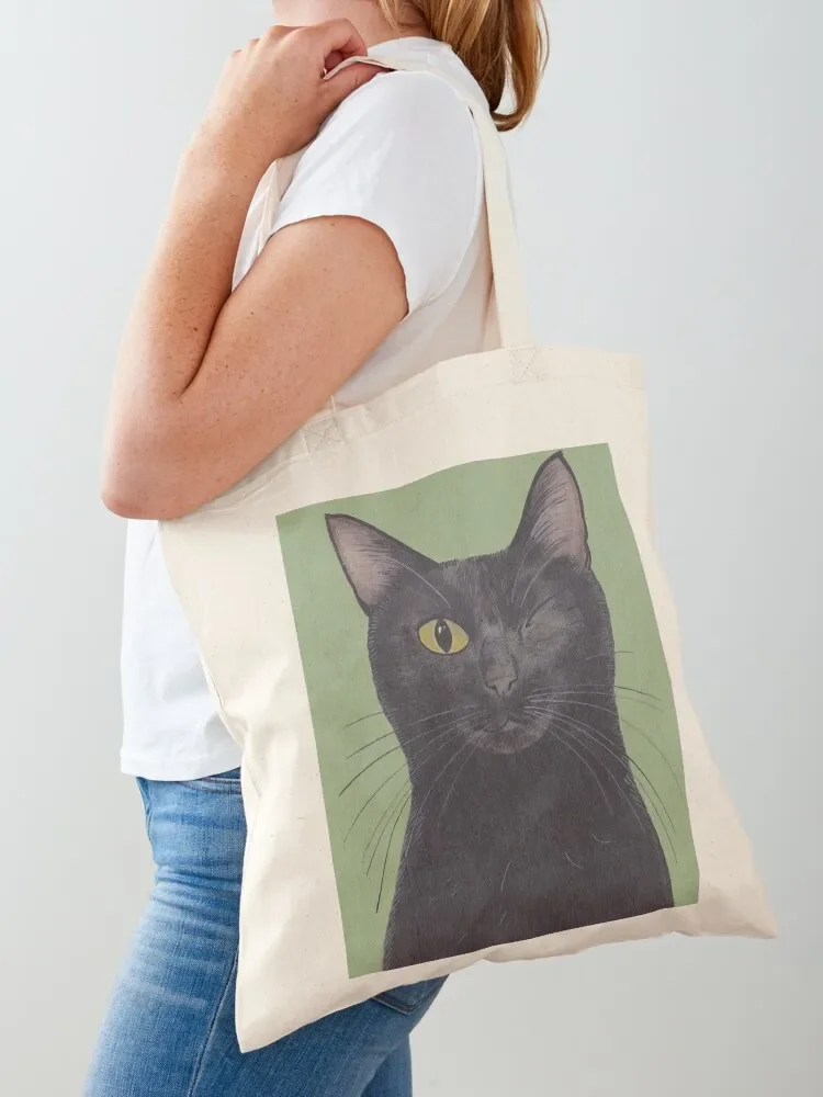

Andy Turner Original Winking Black Cat Portrait Tote Bag sacs de shopping tote bags aesthetic tote bag canvas