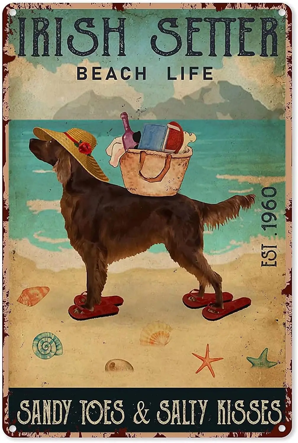 Vintage Irish Setter Dog Tin Sign Irish Setter Dog Beach Life Metal Poster Retro Plaque Wall Decor Gift For Garden Men Cave Gar