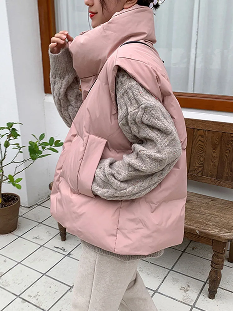 Imagem -04 - Zoki-colete Grosso de Algodão Inchado para Mulheres Parkas Quentes Jaqueta Monocromática Jaqueta Solta Estilo Preppy Streetwear Casual Moda Coreana Inverno