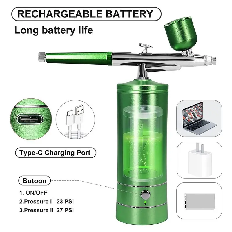 2026 + مجموعة فرش الهواء بخاخ محمول تلقائي مع طرف 0.3 مم، فرش هوائية محمولة للرسم، الوشم، فن الأظافر، تلوين النماذج #1