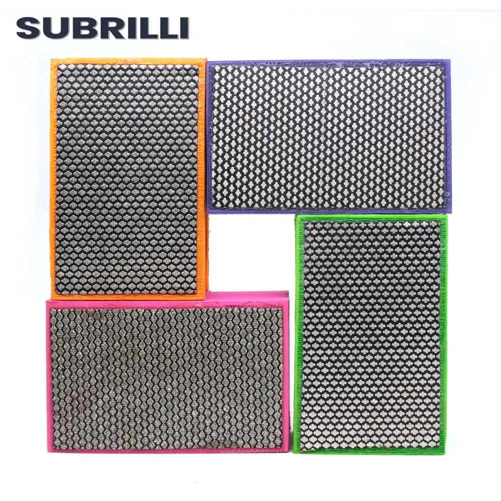 SUBRILLI 4PCS Diamond Hand Polishing Pads Electroplated Sanding Pad For Granite Marble Glass Tile Concrete Grit 60-400#