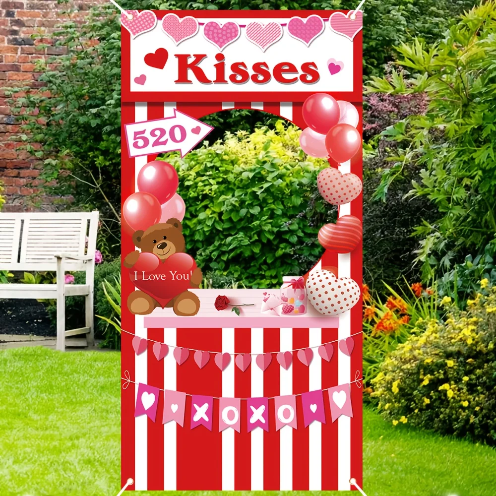 Valentinstag-Party-Flagge mit Fotokabinen, 90 x 185 cm, Paar-Foto-Requisiten-Flagge, romantisch, geeignet für Schieß-Requisiten im Innen- und Außenbereich