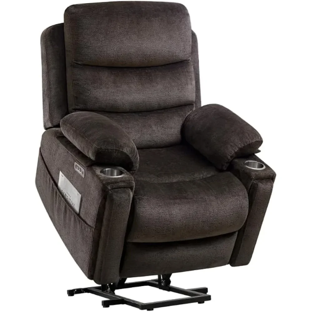 Wide Backrest Electric Infinite Position Chair for Elderly with Massage and Heat Chenille Lay Flat Sleeper Chair