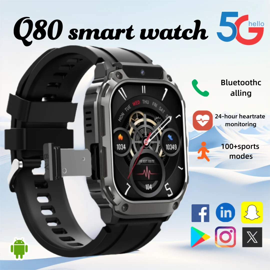 Q80 Męski Smartwatch z 1,95-calowym wyświetlaczem HD, WiFi 5G, Monitorowaniem Zdrowia i Aktywności Fizycznej, Bateria 750mAh, Wodoodporny, Kompatybilny z Apple i Androidem