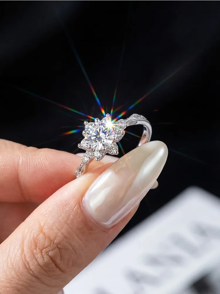 Real Classical 1CT Moissanite Diamond Sunflower Ring for Women 925 Sterling Silver Luxury High Quality Fine Jewelry