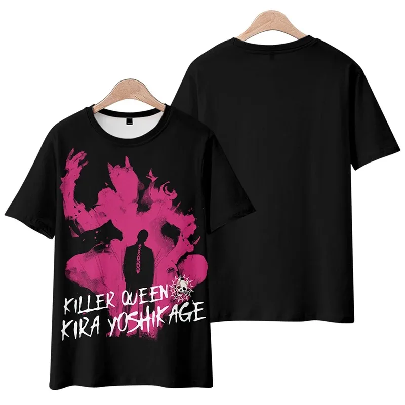 

Anime jojo aventura bizarra 3d t camisa dos homens das mulheres kira yoshikage assassino rainha cosplay manga curta engraçado