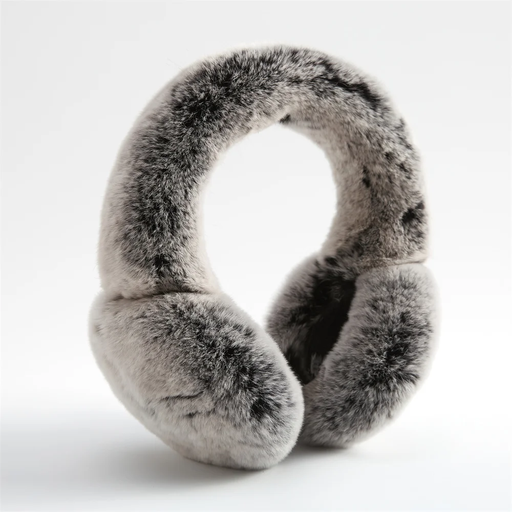 High Quality Grey Black Earmuffs Luxurious Exquisite Natural Rex Rabbit Fur Ear Muff Woman Accessories Banquet Party Gift