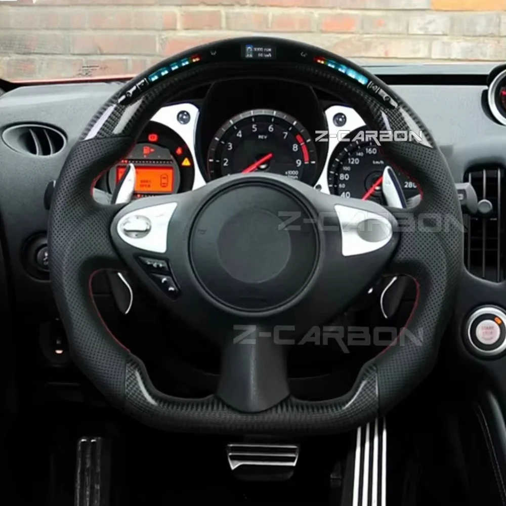 

Руль из углеродного волокна с перфорированной кожей и красной строчкой, подходит для Nissan 370Z NISMO Sentra 2008-2019, автомобильные аксессуары