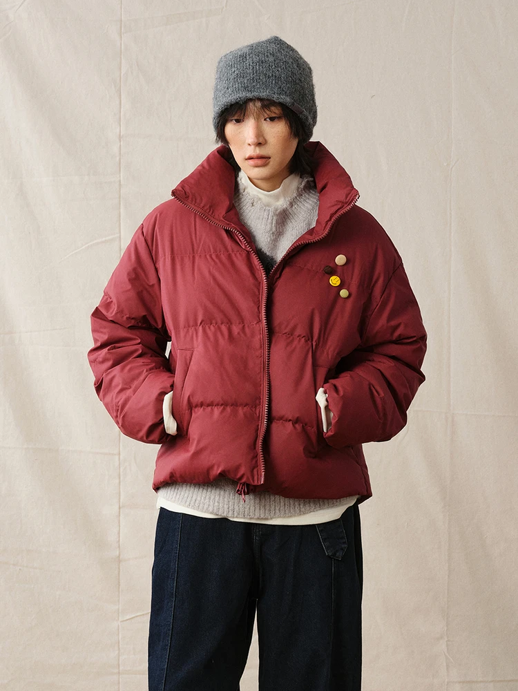 

Octopusme Women's Red down Jaet Quilted Coat Warmth Bread Sle Vintage Straight Cut 90% Du down Filling Zipper Closure