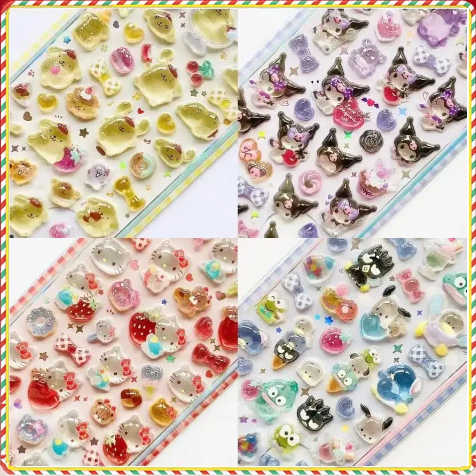 لطيف أنيمي مرحبا كيتي كورومي سينامورول ثلاثية الأبعاد سانريو ملصقات شفافة هلام كريستال ملصق مزخرفة جراب هاتف لتقوم بها بنفسك لعبة أطفال