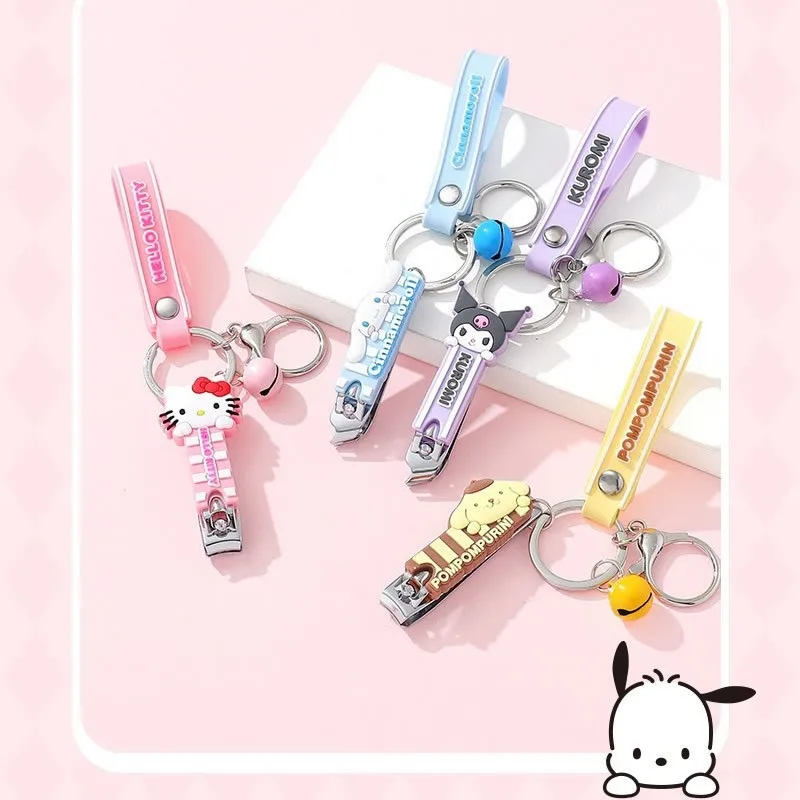 Sanrio Kuromi Nail Scissors Hello Kitty MyMelody Cinnamoroll Carbon Steel Flat Edge Nail Clippers Portable Keychain Pendant Gift