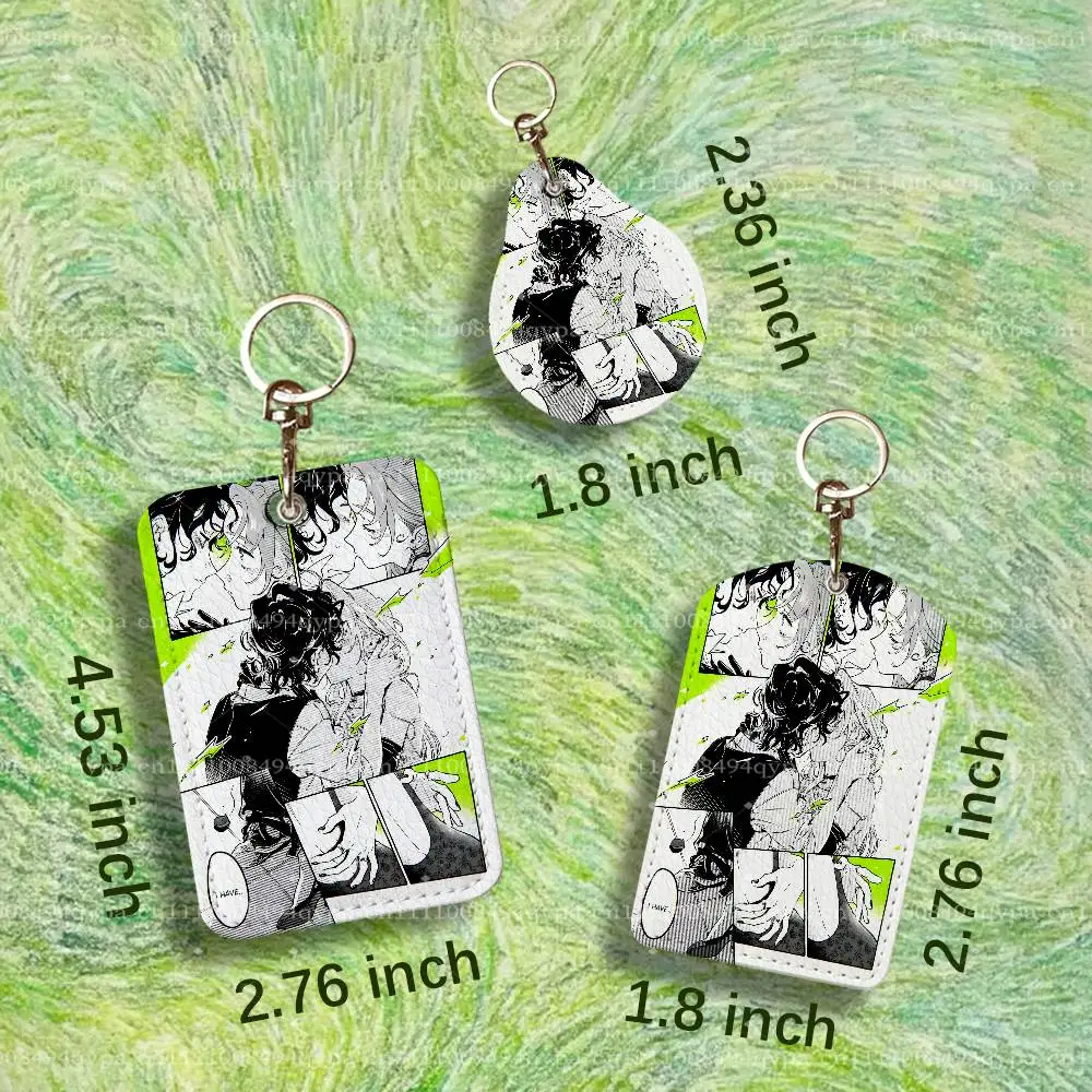T-TGSWIIWAGAA Kinioto Green Yur PU Leather Card Holder with Keychain ID Card Holder Protective Cover For Credit Bus Subway Card