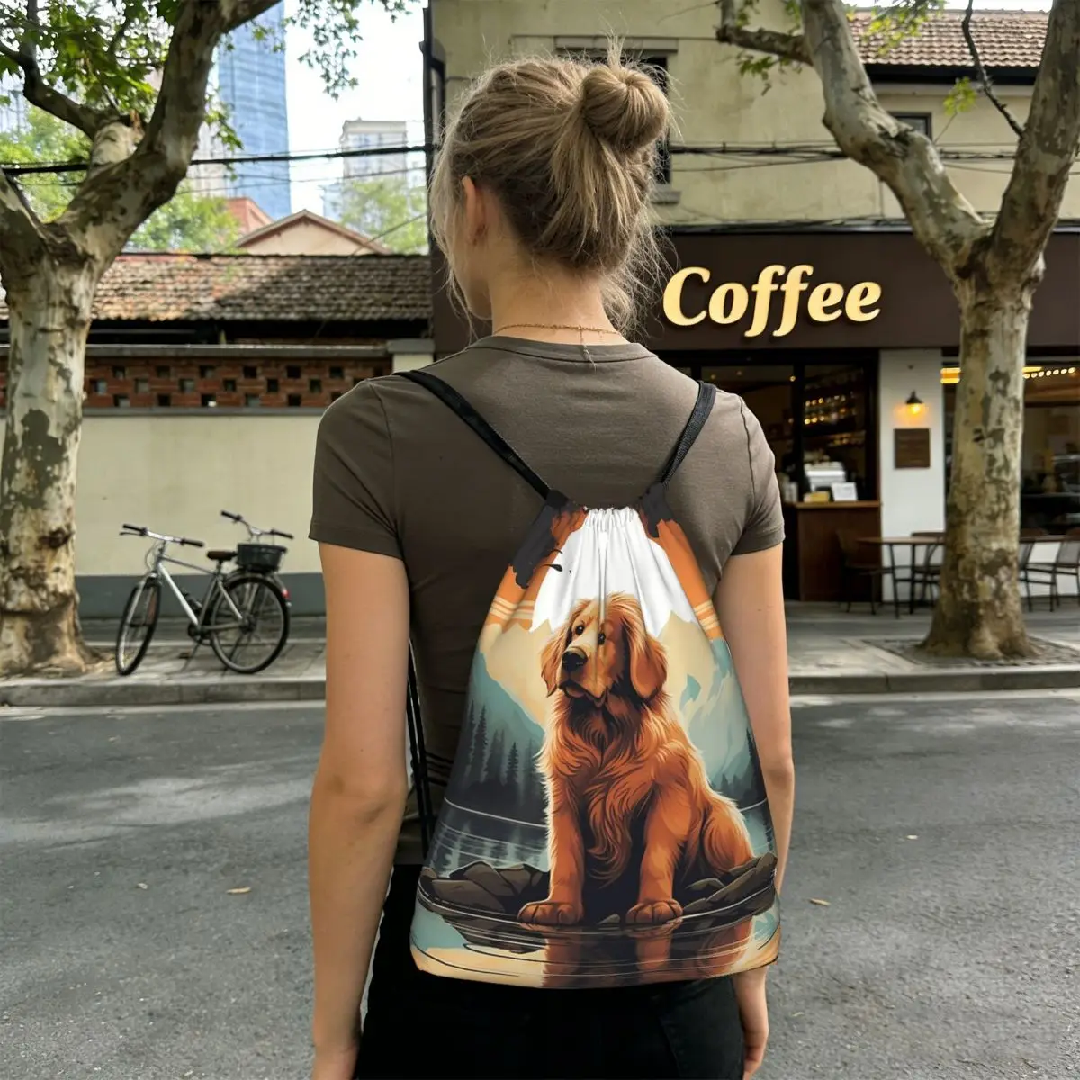 

Рюкзаки Golden Retriever Pine And Sunset, повседневные сумки на шнурке с карманами, сумки для обуви, сумки для книг для мужчин и женщин, школьные сумки