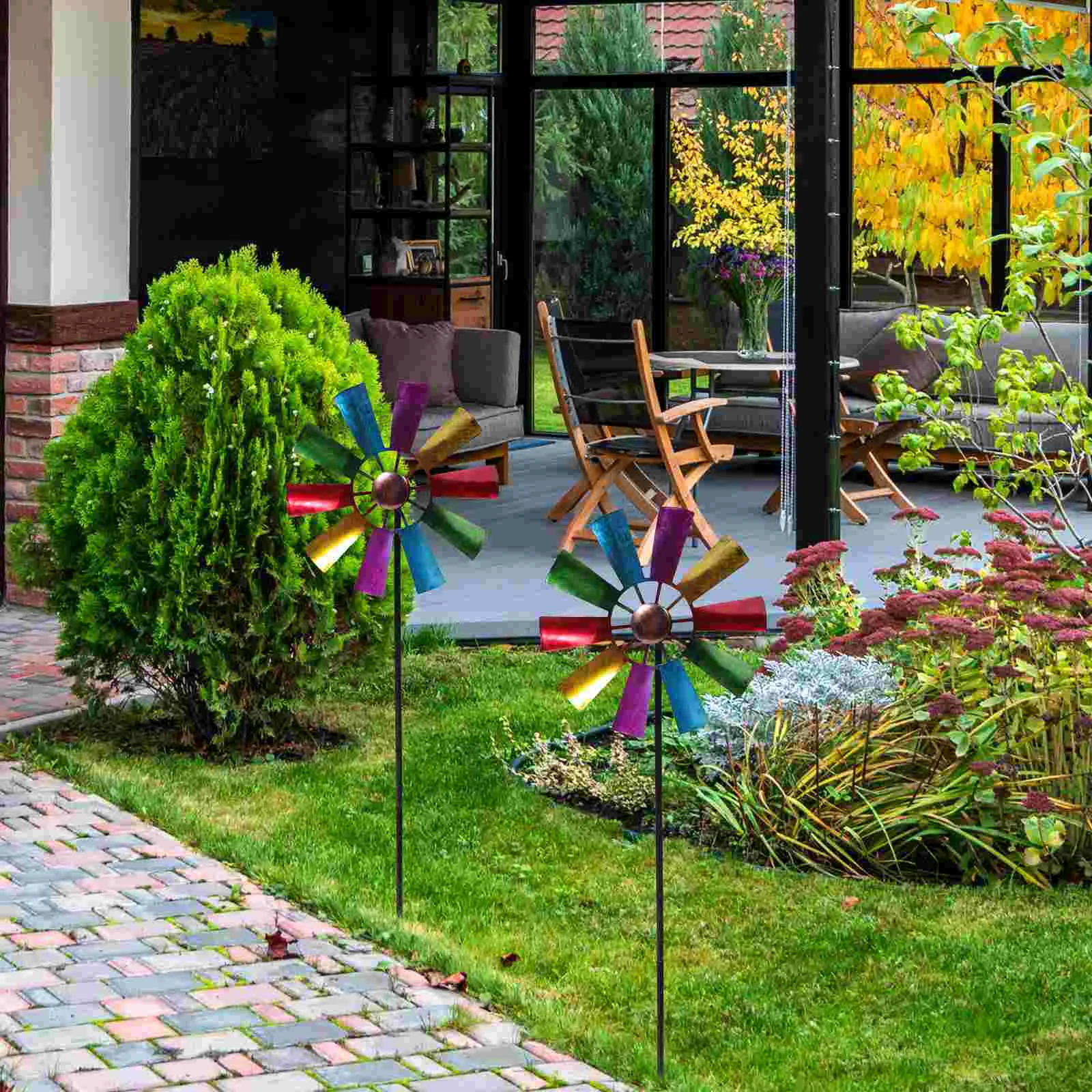 Garden Windmill Ornamental Wrought Iron Metal Spinning Toys Courtyard Windmills Statue Pinwheels Baby