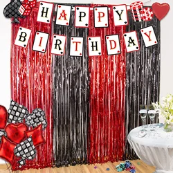 Casino Birthday Decorations Las Vegas Party Foil Curtains Backdrop Balloon New Years Eve Party Poker Decor Supplies