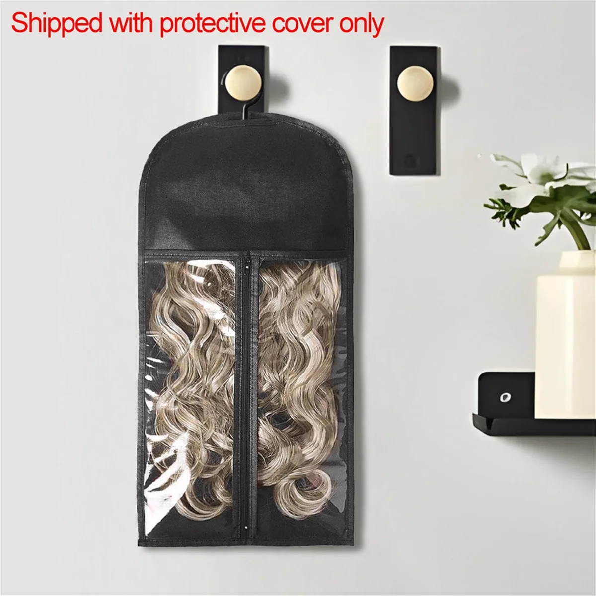 3PCS Hair Extension Holder Wig Storage for Multiple Wigs Holder Wig Bags with Hanger Hair Extension Storage Black