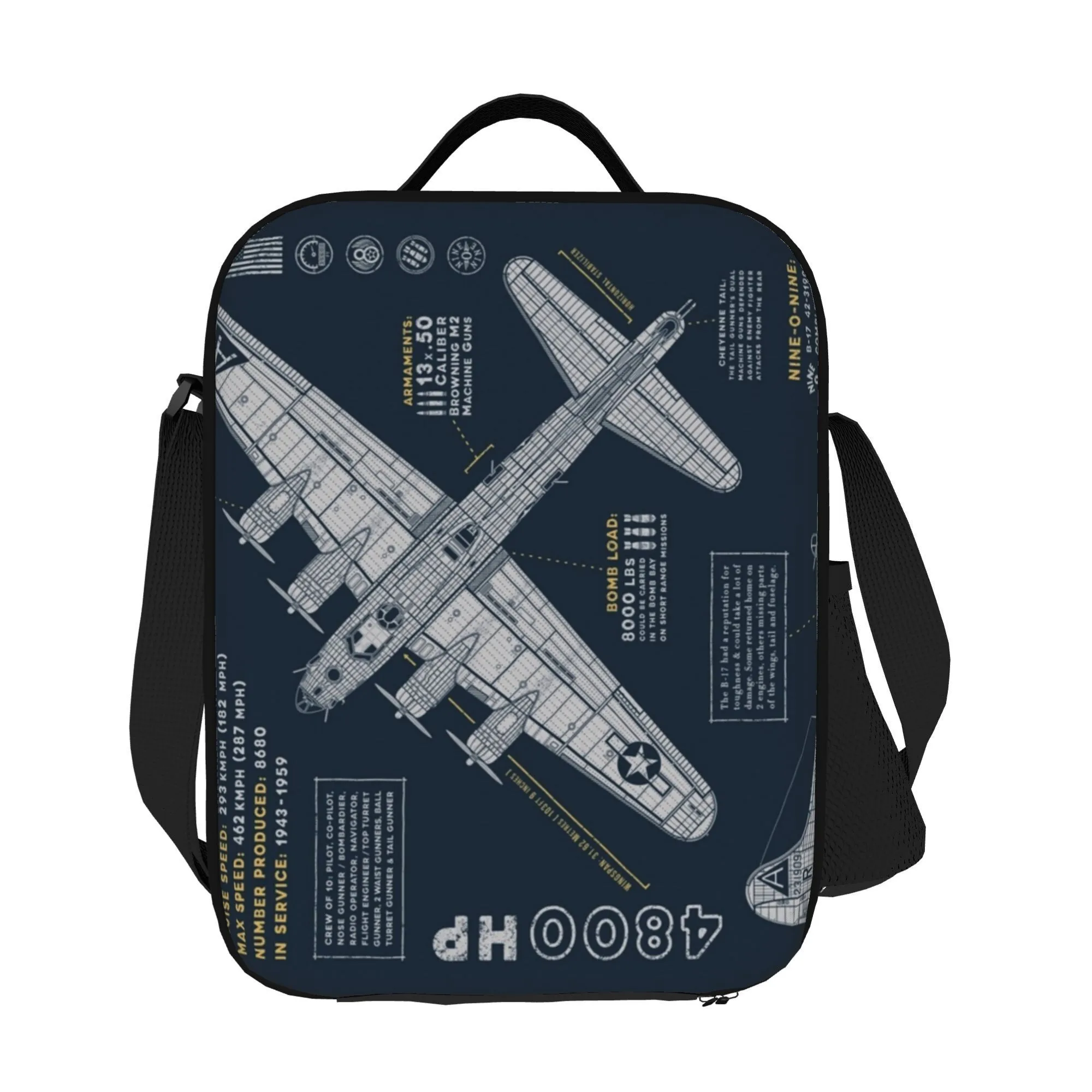 B-17 Flying Fortress Aircraft Design Tote Bag Lightweight Durable Oxford Hand Carry for Travel Work Daily Use