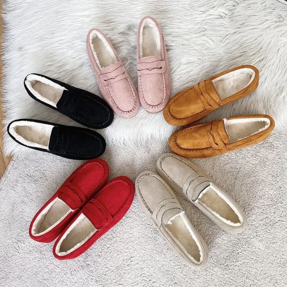 

2026 Winter Warm Women's Shoes Comfortable Flat Loafers Short Casual Women's Anti-slip Bottom Warm Women's Oxford Shoes