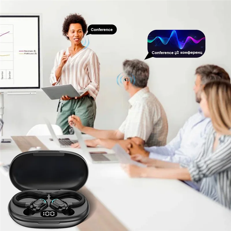 Excellent-Earhook Bluetooth Headset AI Smart Translation Earplugs Digital Display Sports Noise Reduction Headset