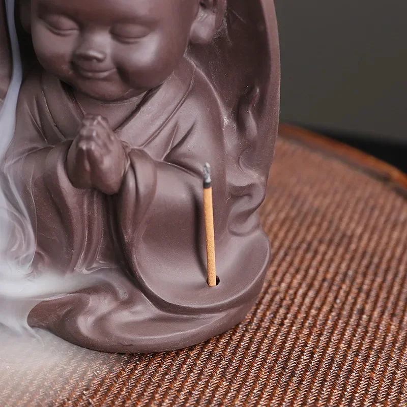 Zen Incense Burner The Little Monk Home Ornaments Purple Clay Waterfall Backflow Incense Burner Incense Stick Holder -No Incense