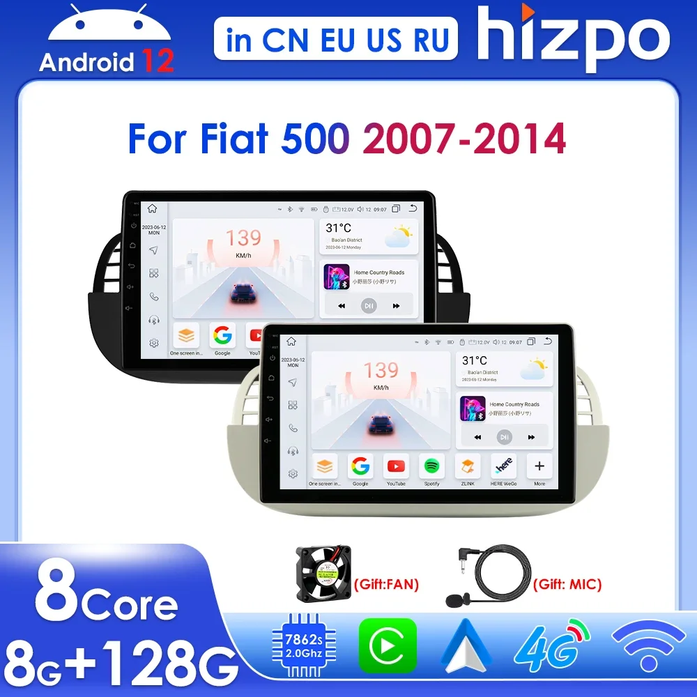 

Hizpo Wireless Carplay for FIAT 500 2007 - 2014 Android Car Radio Multimedia Player 9" Stereo GPS Navigation BT SWC RDS DSP 2din