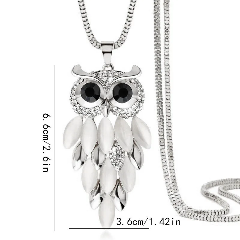 Retro Full Rhinestone Owl Necklace Pendant Women Fashion Geometric Long Necklace Chain Sweater Accessories Female Party Jewelry view 4
