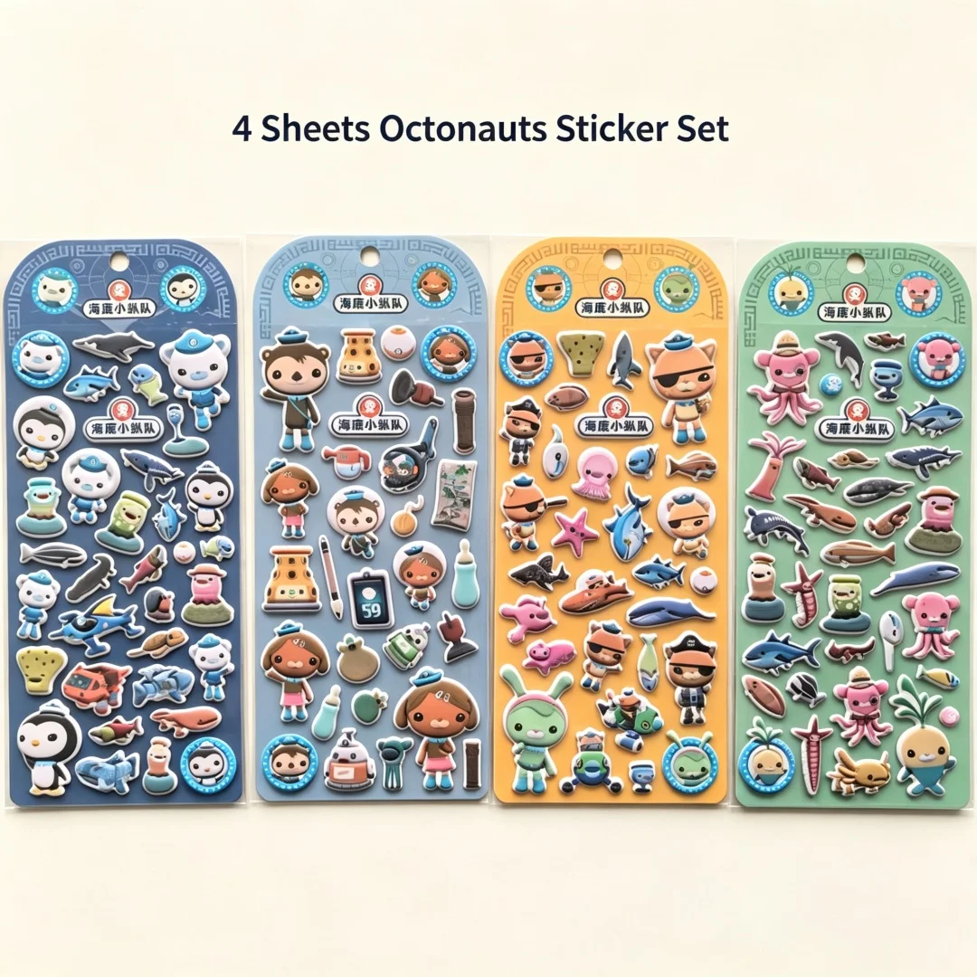 4 Sheets Octonauts 3D Puffy Stickers, Cartoon Ocean Character Bubble Foam Stickers, Kids DIY Craft Decor Stickers
