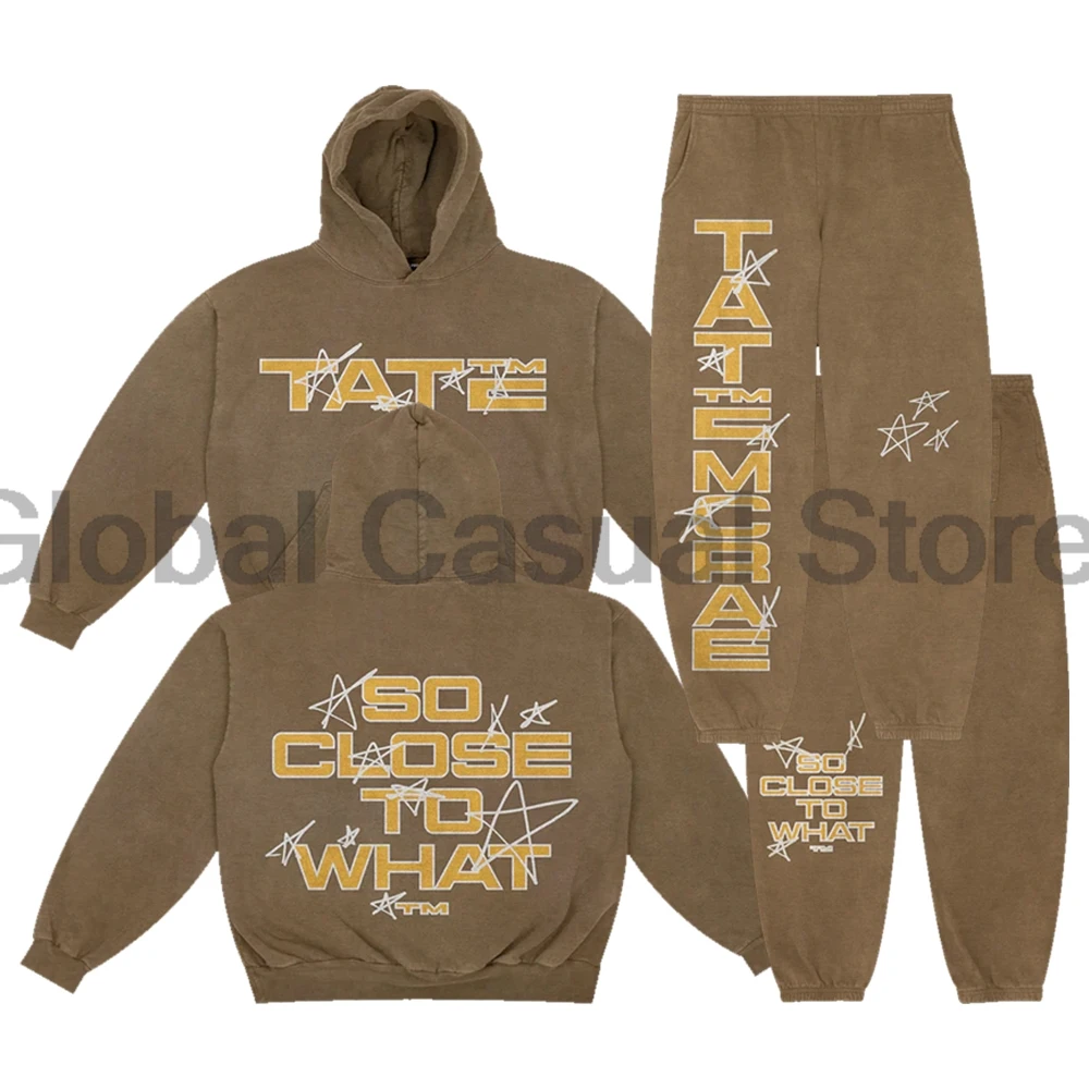 Tate McRae So Close To What Merch Stars Brown Hoodies Jogger Pants Two Piece Set Sweatshirts+Sweatpants Men Women's Set