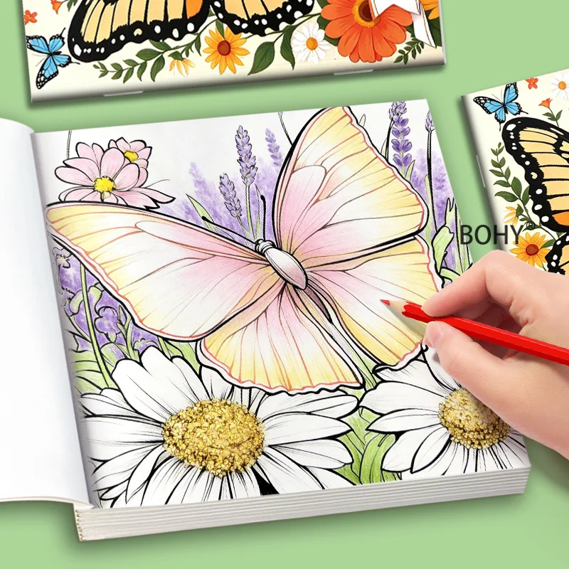 1 Adult Decompression Coloring Album, Include Line Drawing Patterns Such As Butterflies/wildflowers/mountains/waters, 24 Pages