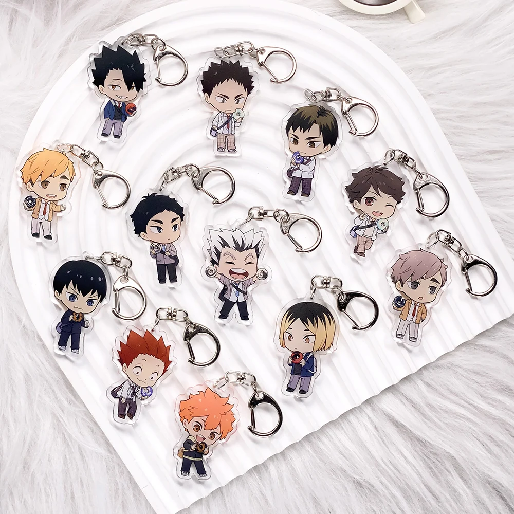 شخصيات أنيمي Haikyuu Kawaii سلسلة مفاتيح السيارة اكسسوارات حقيبة سحر الإبداعية على ظهره قلادة كيرينغ هدايا مضحكة للأصدقاء