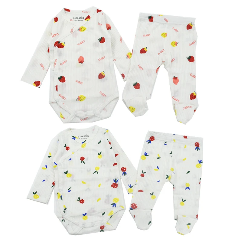 

4 Pieces/Lot Baby Clothes Set Cotton Long Sleeve Infant Girl Bodysuit+Trousers Spring Autumn Newborn Clothing Boys Pants New